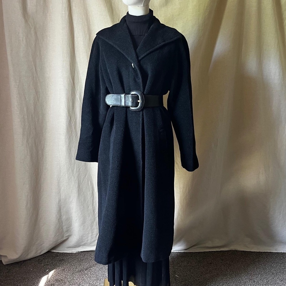 Jones New York 6 Petite Wool Alpaca Long Coat Black Minimalist Y2K